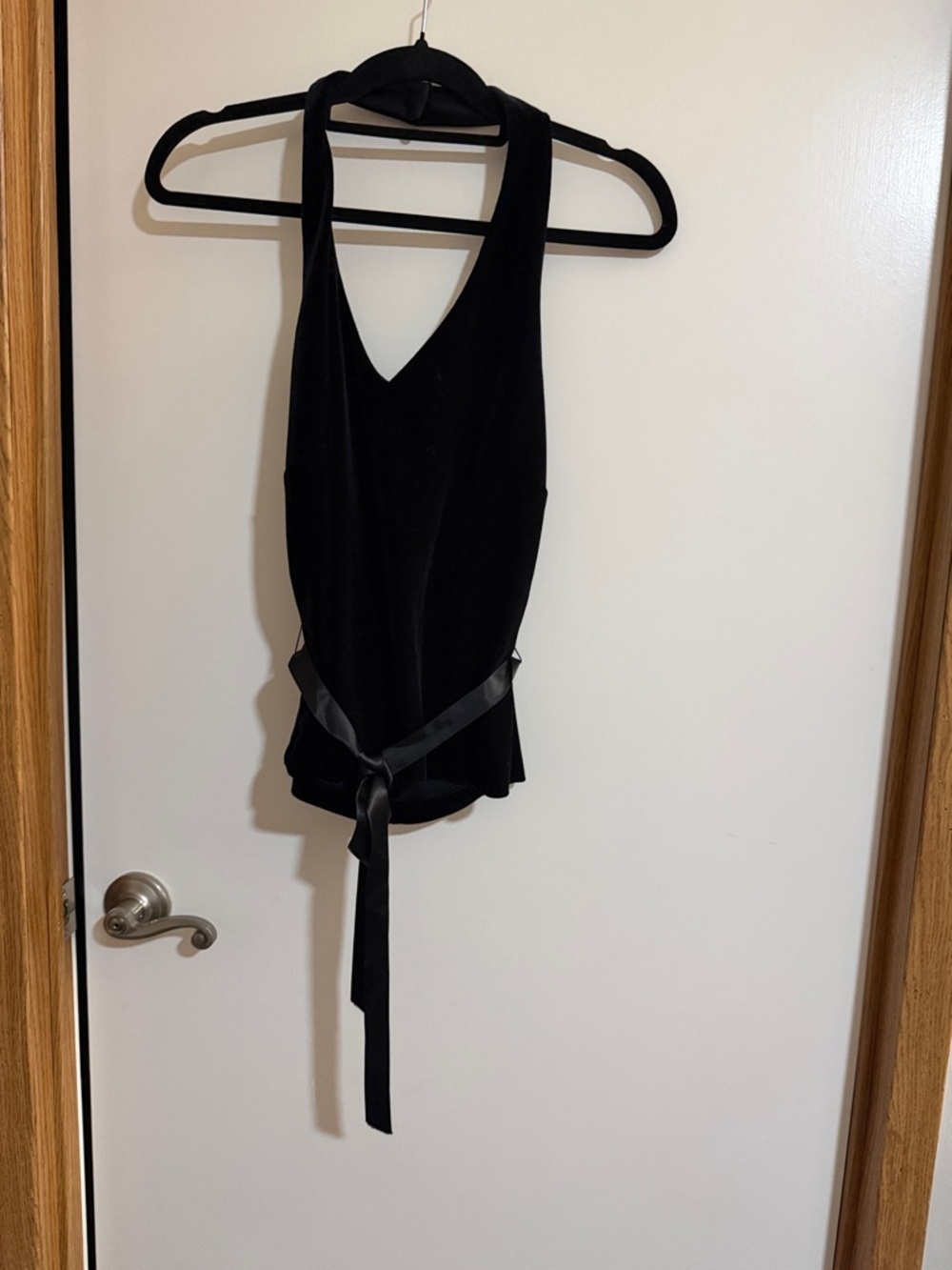 Xscape Black Sleeveless V-Neck Halter Top with Tie Waist